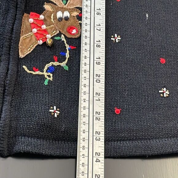 Vintage Christmas Reindeer Sweater Party Embellished Zip Front Cardigan Size S - Picture 11 of 12